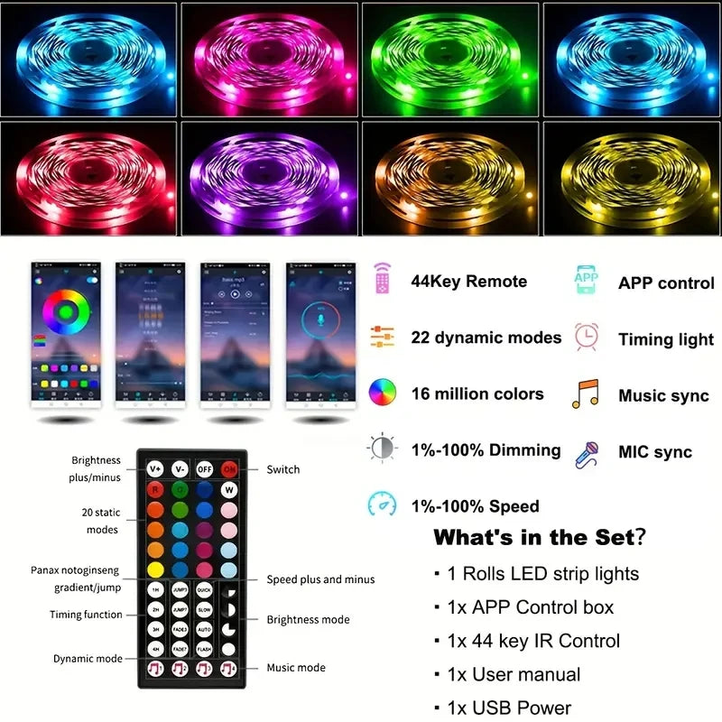 USB 1-30M LED Light Strip RGB 5050 Bluetooth Wifi APP Control Luces Led Light Strip Lighting Music Sync for Party PC TV Living R UNINEED